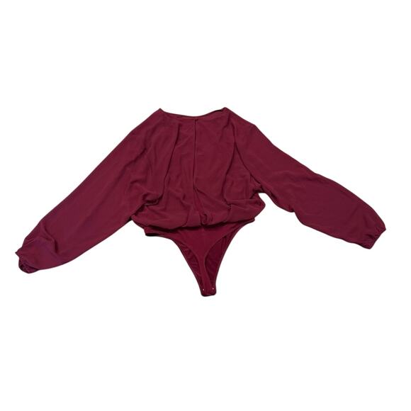 Express NWT Chiffon Red Bodysuit Sheer Long Sleeves Open back ethereal top - Picture 5 of 5